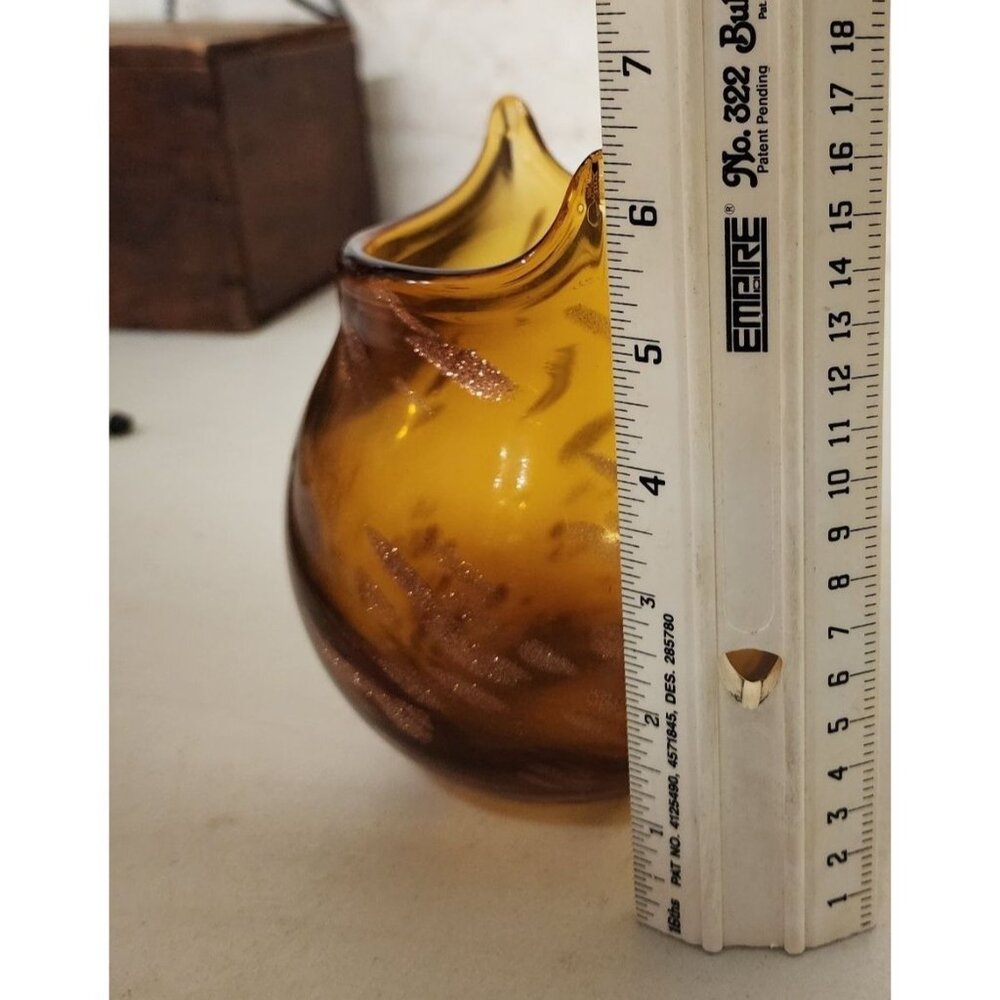 Pier 1 Art Glass 6.5" Amber Owl Vase Veyye Aytisanal Collection - Picture 8 of 8